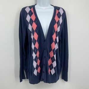 Vintage Y2K Blue Argyle Sweater Cardigan Size 2X Academia Early 2000s Plus Size